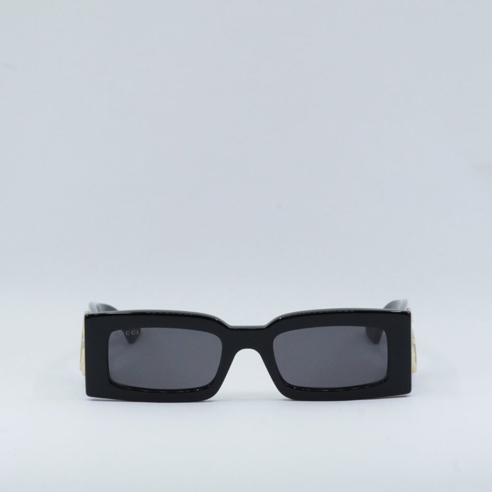 Gucci GG1425S 001 Sunglasses Black Rectangle Frame, Grey Lenses - Picture 2 of 12